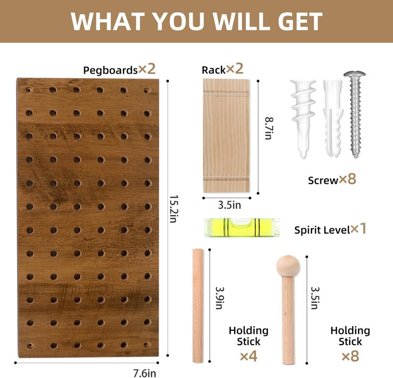 UMICAL Brown & Beige Wood Pegboard Modular Display Wooden Pegboard Combination Wall Organizer Storage Wall Hooks Shelf for Home, Office, Bathroom, Comes with 4 Pieces Pegboards - Image 5